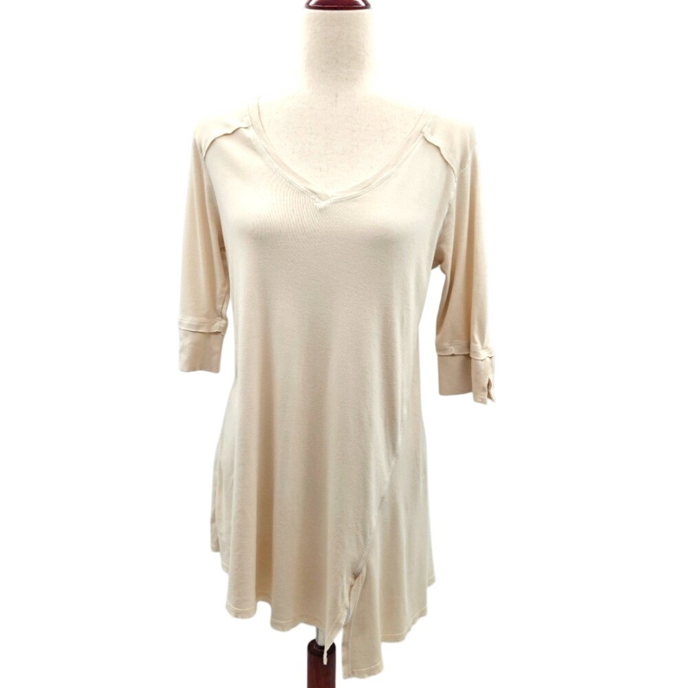 M. Rena Cream Vneck Elbow‎ Length Sleeves Asymmetric Hem Tunic Tee Size Small